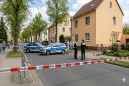 Polizeiabsperrung nach Totschlag in Strehla an der Riesaer Straße