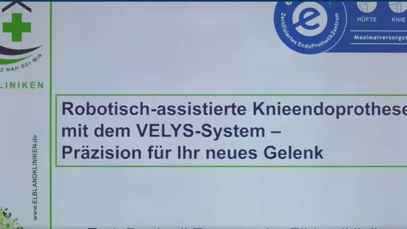 Präsentationsfolie der Elblandkliniken zum VELYS-System für robotisch assistierte Knieendoprothetik